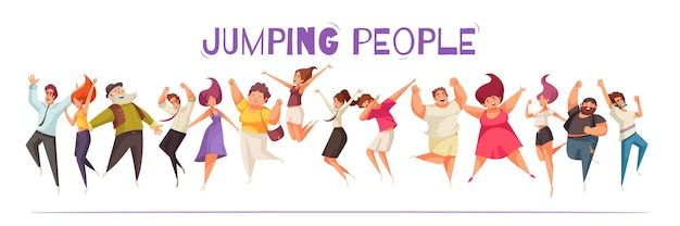 행복으로 설정 즐거운 점프 사람들