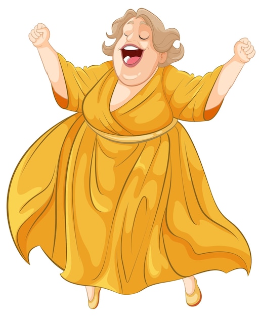 Joyful opera singer in golden gown