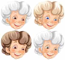 Free vector joyful senior women faces collection