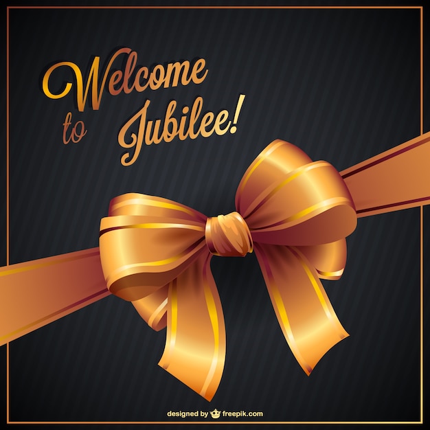 Free vector jubilee card with golden ribbon