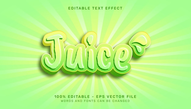 ジュースグリーンカラーの3dテキスト効果と編集可能なテキスト効果