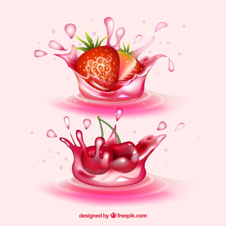 Free Vector juice splashes collection with realistic fruits