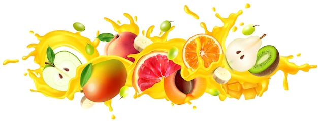 Vettore gratuito spruzzo di succo e illustrazione di frutta