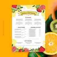 Free vector juices and smoothies menu template