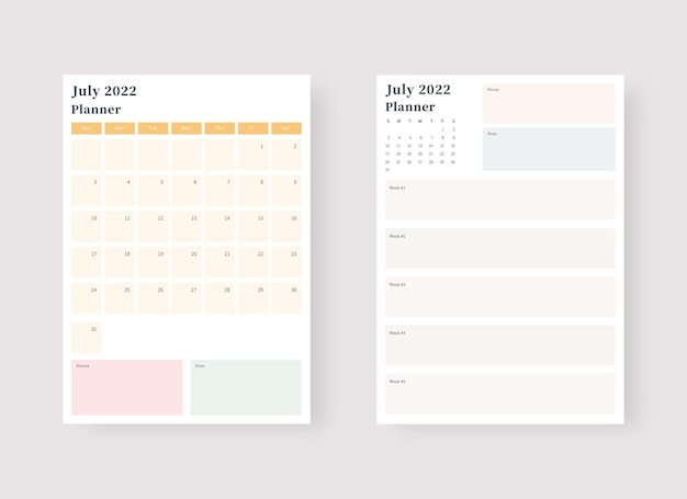 Набор шаблонов планировщика на июль 2022 г. набор планировщиков и список дел ежемесячный еженедельный ежедневник