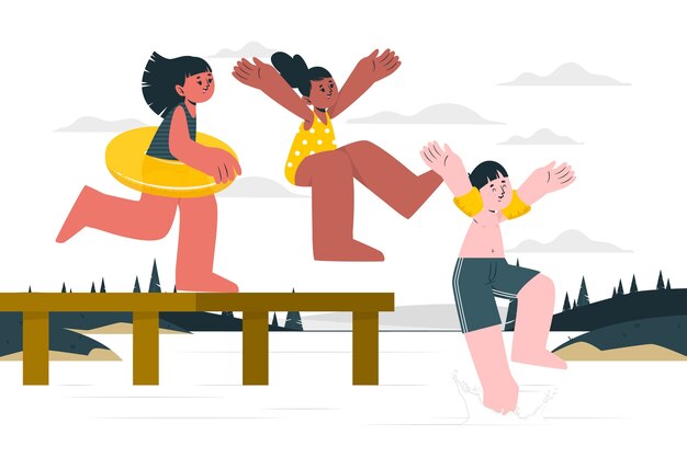 jump into lake concept illustration