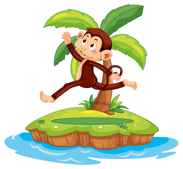 Free vector jumping monkey cartoon character on isolated island