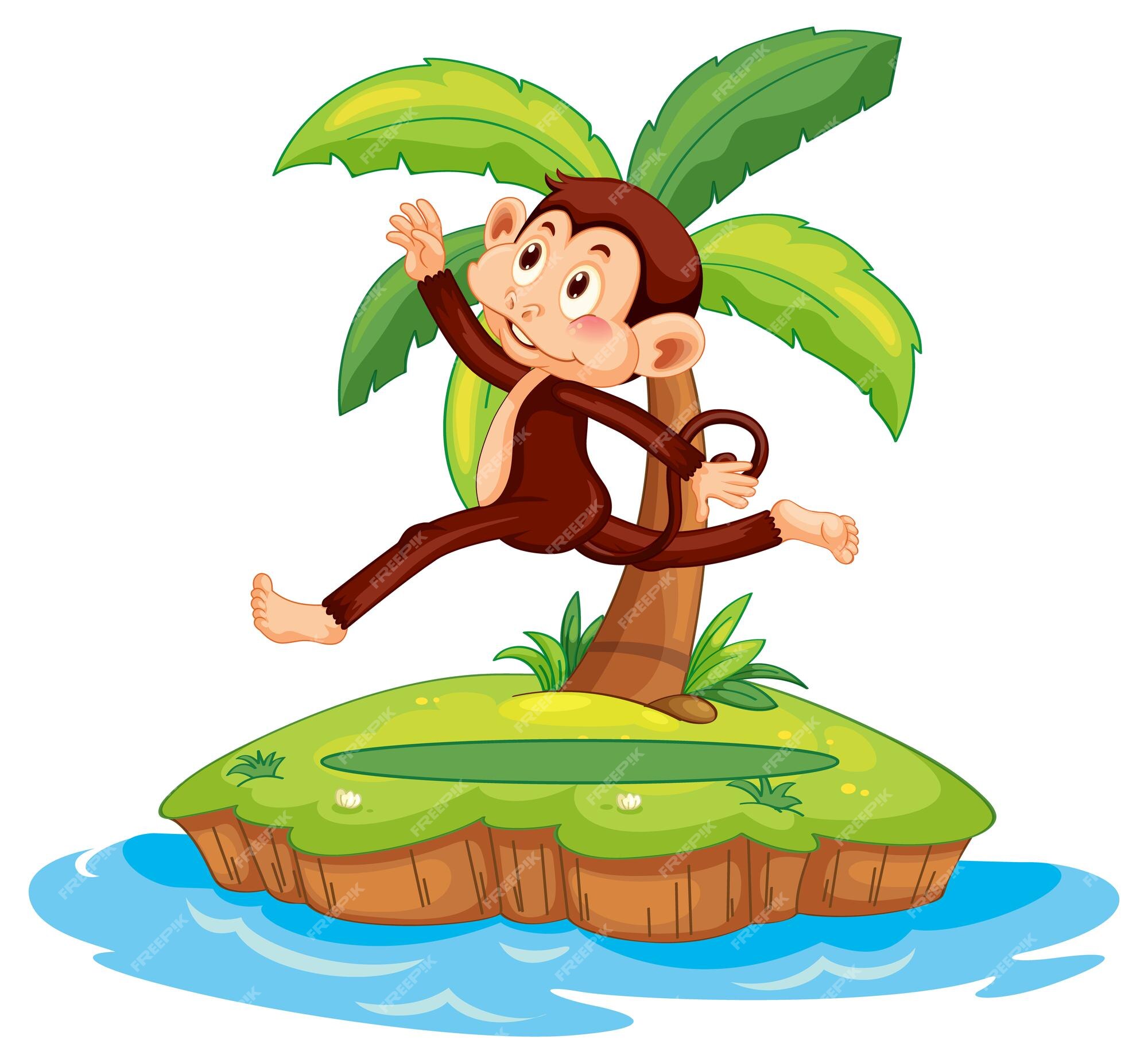 Free Vector | Jumping monkey cartoon character on isolated island Free Vector | Jumping monkey cartoon character on isolated island