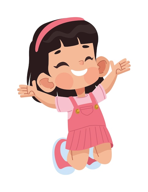 Free vector jumping smiling cute girl icon isolated