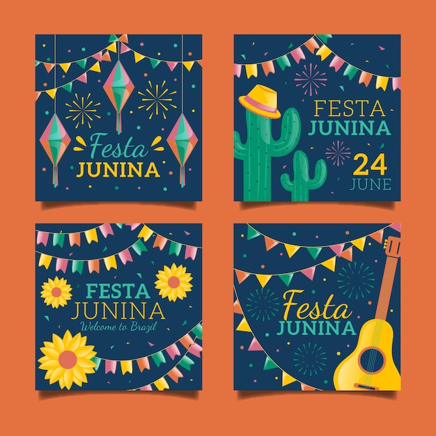 Free vector june festival card collection design