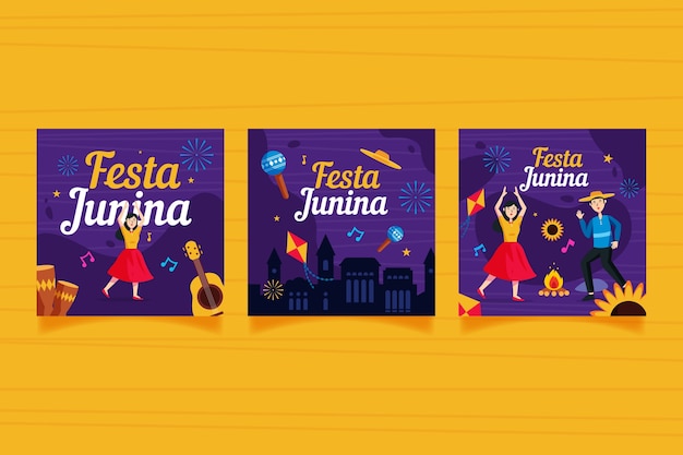 June festival card collection flat design