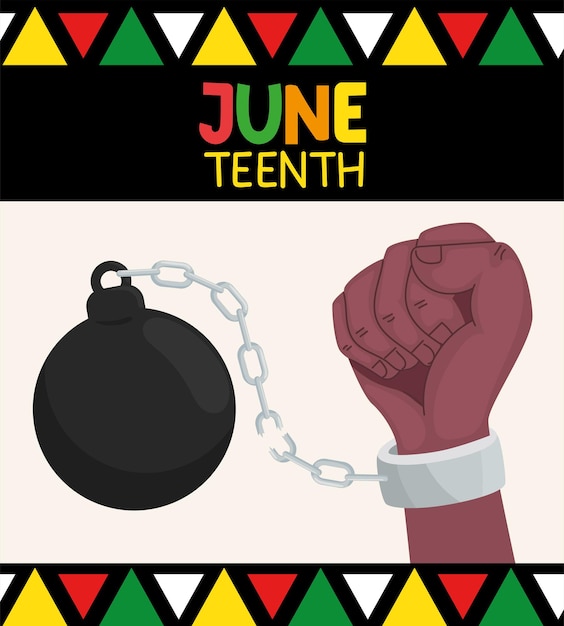 노예 주먹 포스터가 있는 juneteenth 레터링