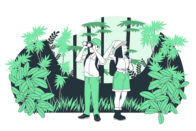 Бесплатное векторное изображение Иллюстрация концепции приключений в джунглях