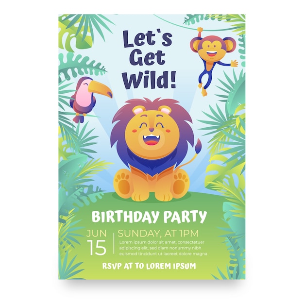 Free vector jungle birthday invitation template