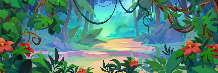 無料Vector 道路と緑の植物を持つジャングル森の風景