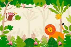 Free vector jungle scene with monkey and lion