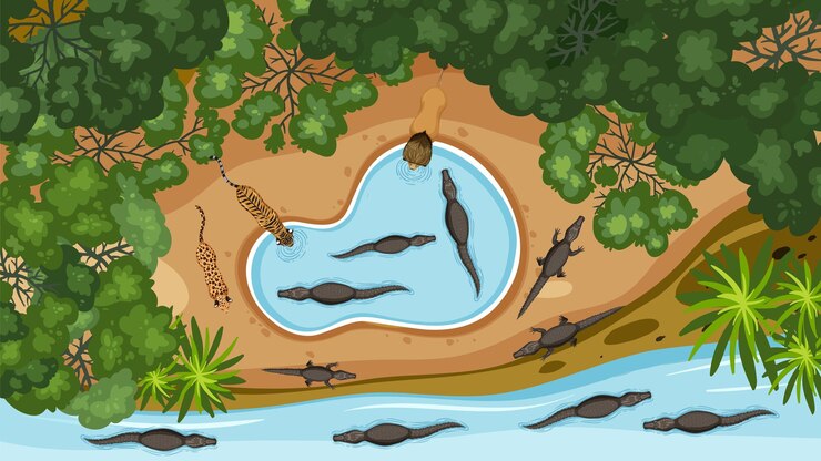 Free Vector jungle wildlife by the water