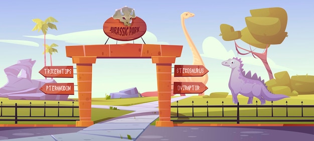 Free vector jurassic park gates with pointers to dinosaur area