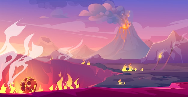 火山と流星のあるジュラ紀の風景