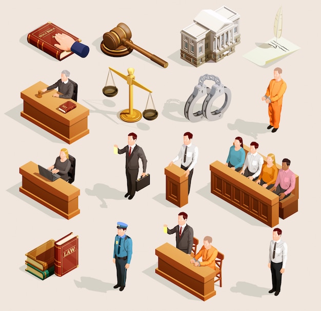 Бесплатное векторное изображение Коллекция элементов суда присяжных