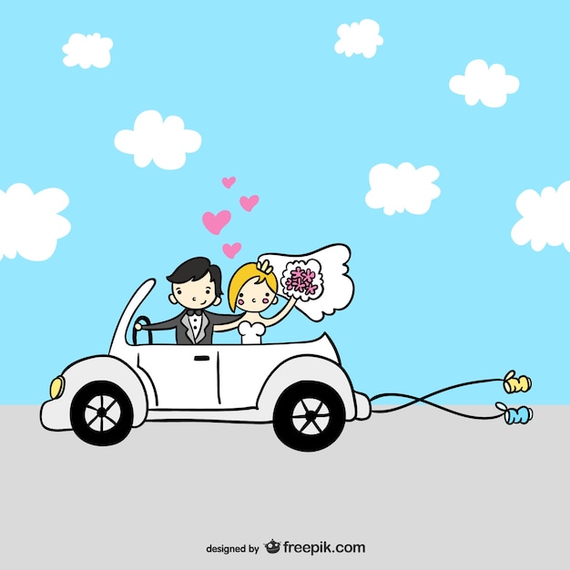 Free vector just married cartoon couple