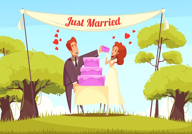 Just married cartoon illustration