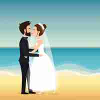 Vettore gratuito coppia di sposi in spiaggia