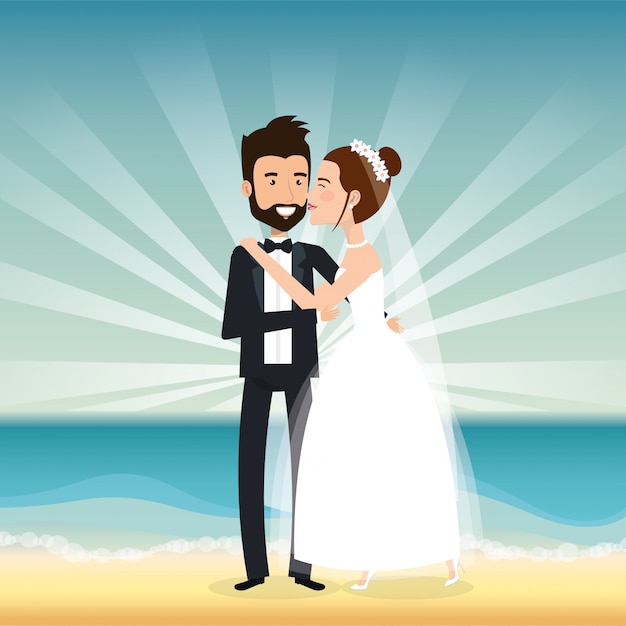 Just married couple in the beach – Free Vector Download