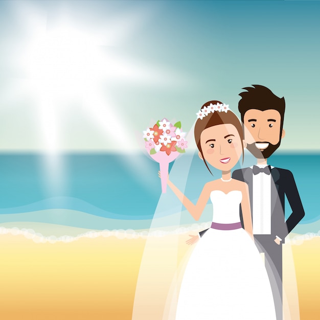 Free vector just married couple in the beach