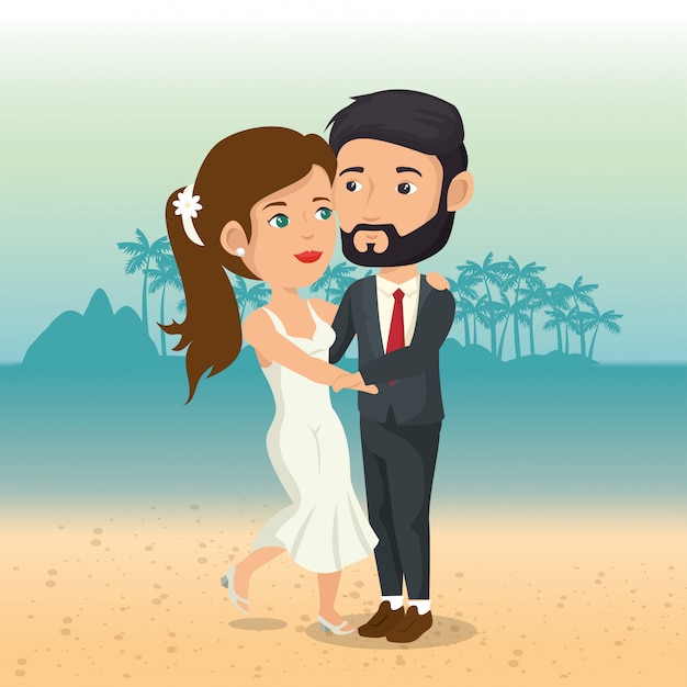 Free vector just married couple in the beach