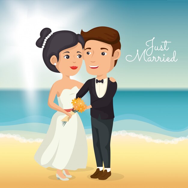 just married couple in the beach