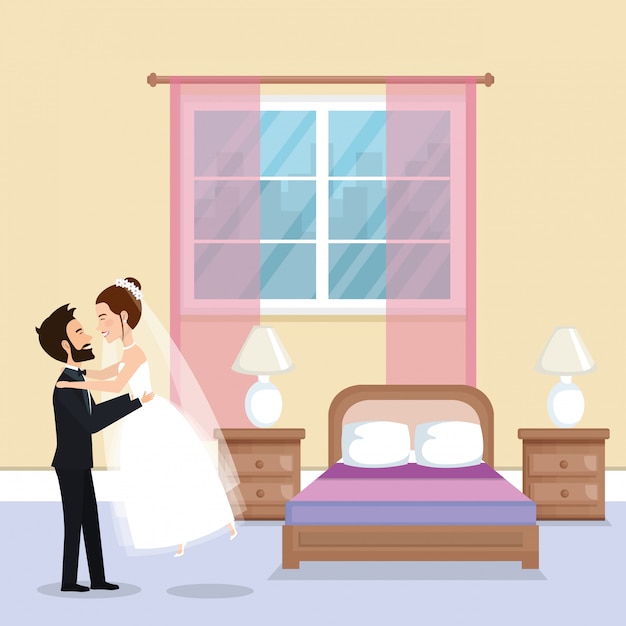 Free vector just married couple in the bedroom