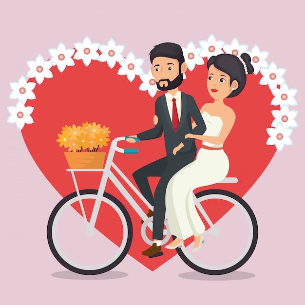 Just married couple in bicycle avatars characters