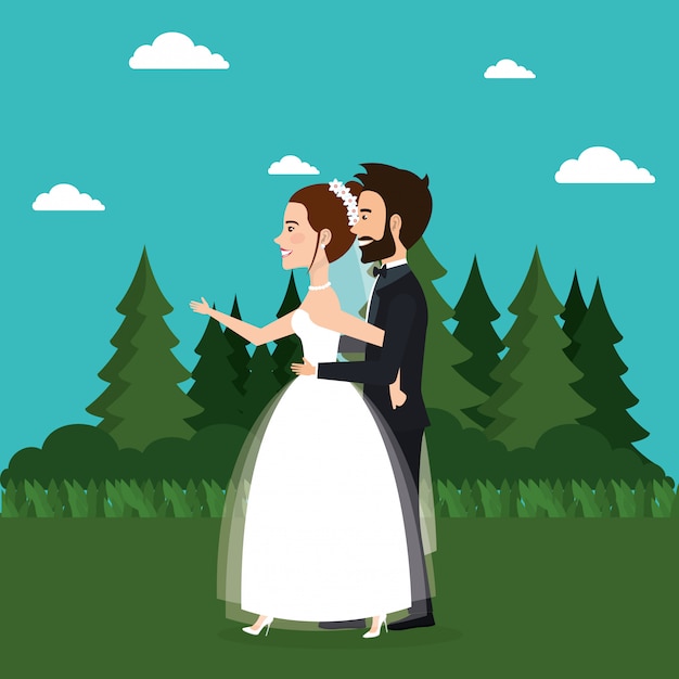 Just married couple in the field – Free Vector Download