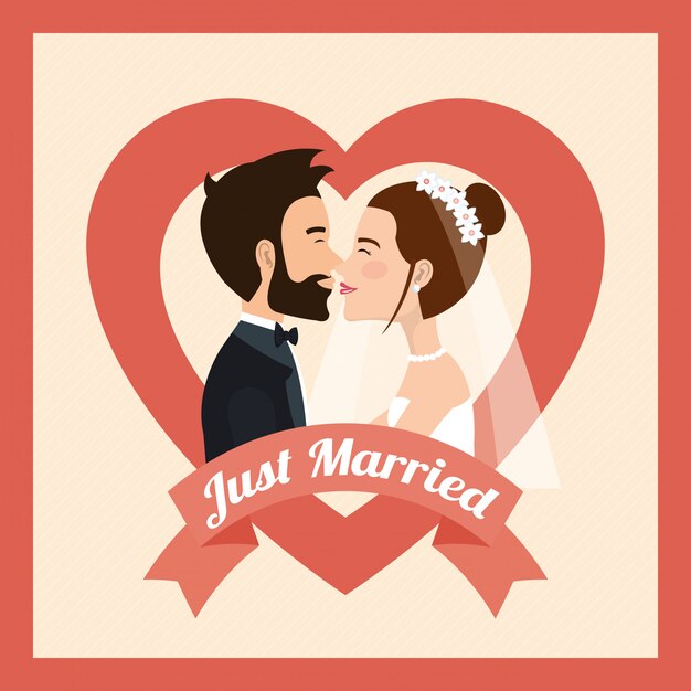 Free vector just married couple kissing avatars characters