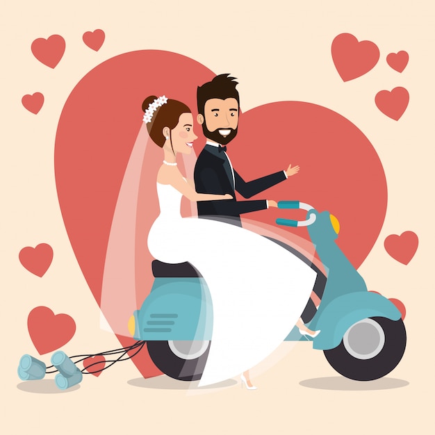 Just Married Couple in Motorcycle Avatars Characters – Free Vector Download