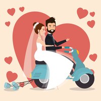 Free vector just married couple in motorcycle avatars characters