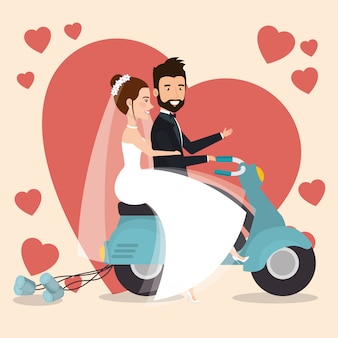 Just married couple in motorcycle avatars characters