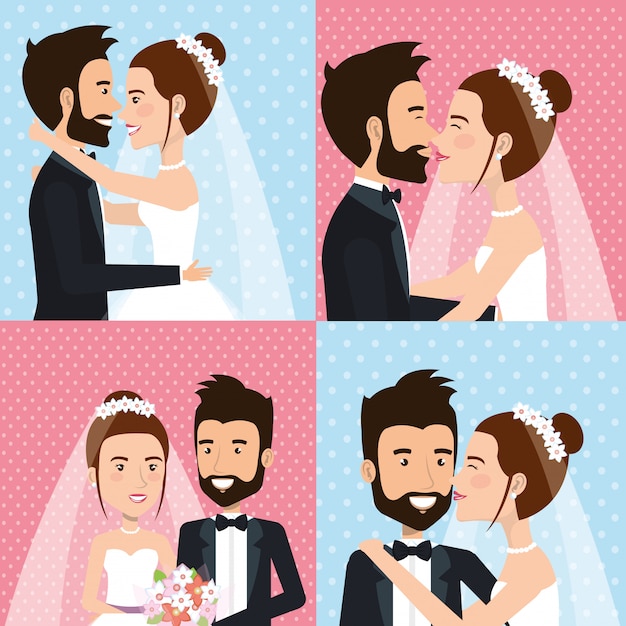 Free vector just married couple set pictures