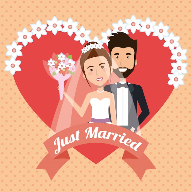 just married couple with hearts avatars characters