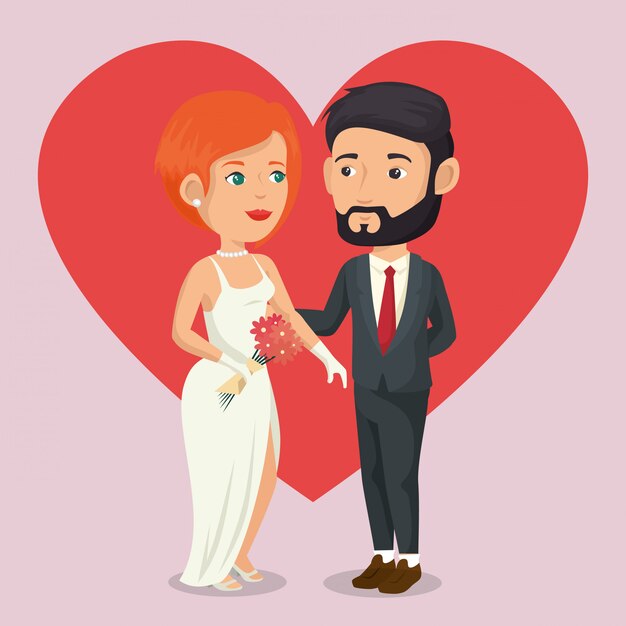 just married couple with hearts avatars characters