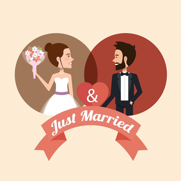 Just married couple with hearts avatars characters