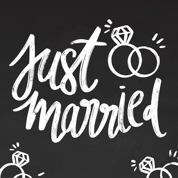 Just married lettering on blackboard