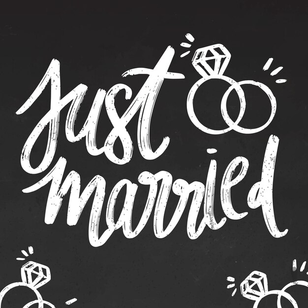 Just married lettering on blackboard