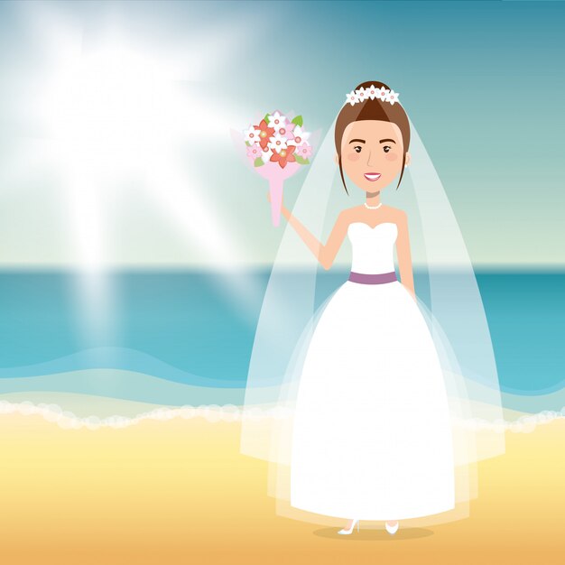 ビーチでちょうど結婚した妻のキャラクター