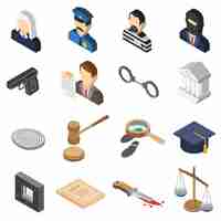 Free vector justice isometric color icon set