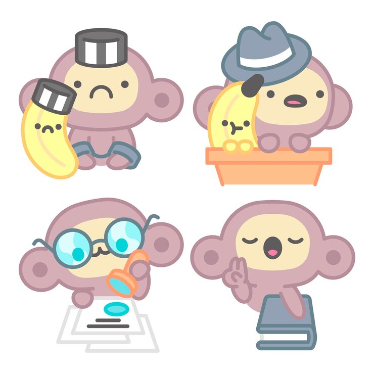 Free Vector justice and law stickers collection with monkey and banana