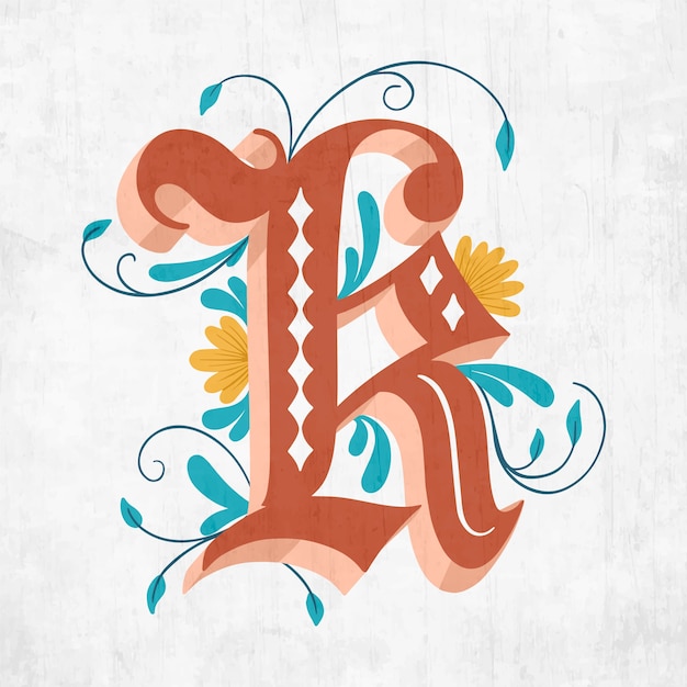 Free vector k creative floral letter of alphabet