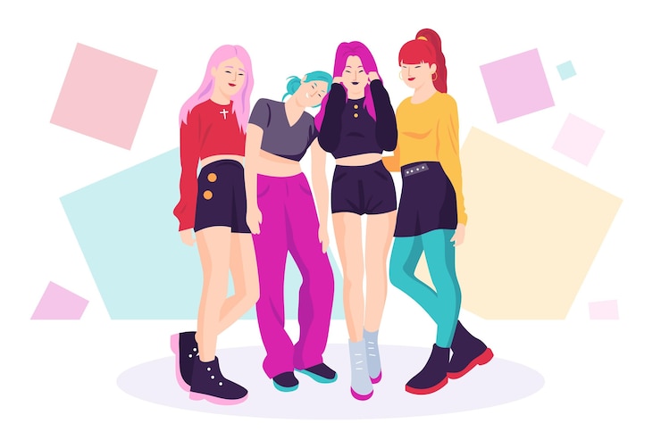 무료 Vector 함께 서있는 k-pop 소녀