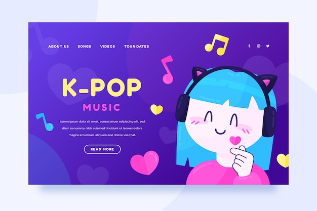 Free vector k-pop music landing page